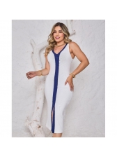 Vestido Leticia - Off com Azul Anil